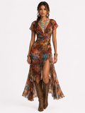 Sofía- Vestido estampado marrón