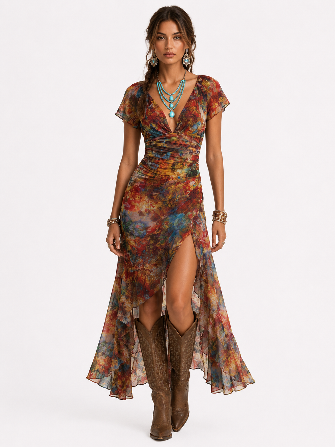 Sofía- Vestido estampado marrón