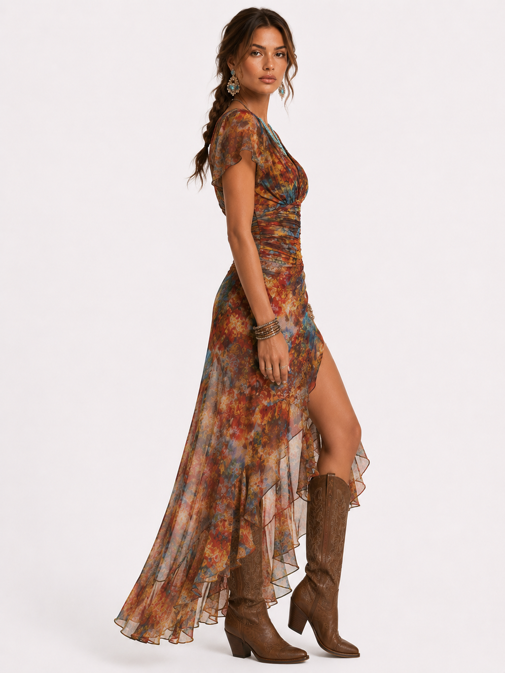 Sofía- Vestido estampado marrón