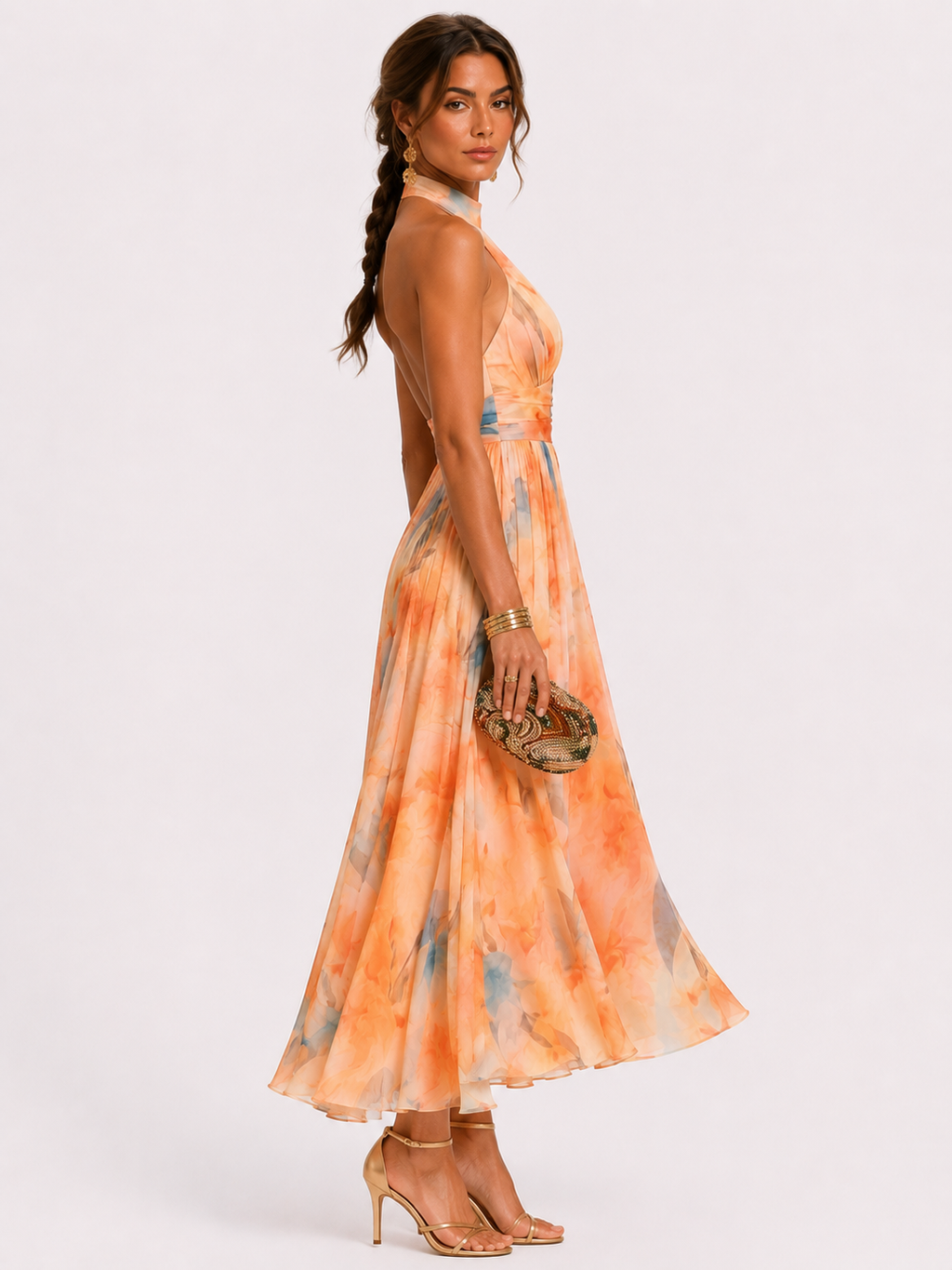 Clara- Vestido con estampado naranja