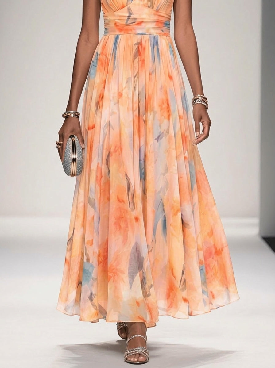 Clara- Vestido con estampado naranja