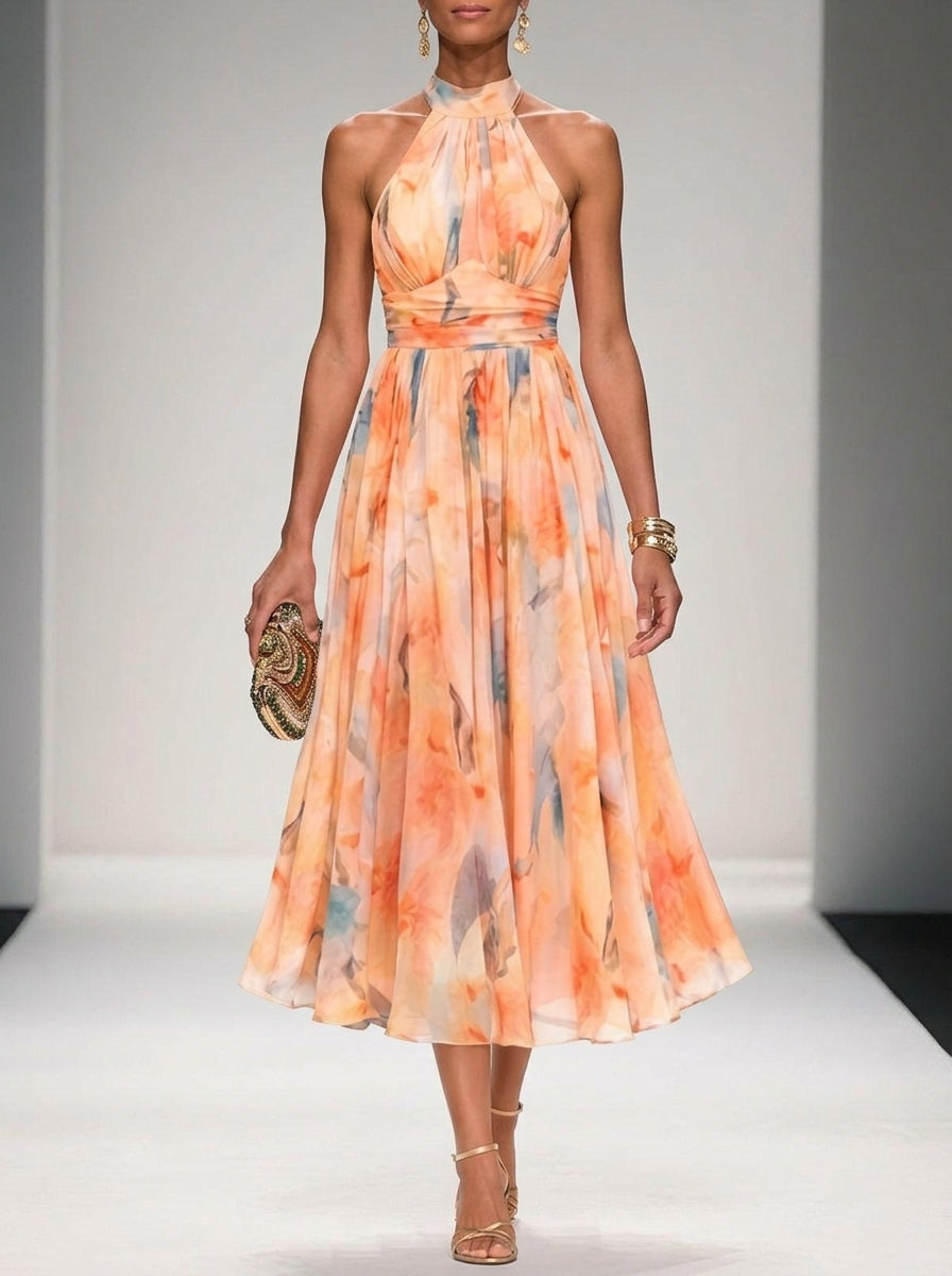 Clara- Vestido con estampado naranja