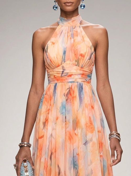 Clara- Vestido con estampado naranja
