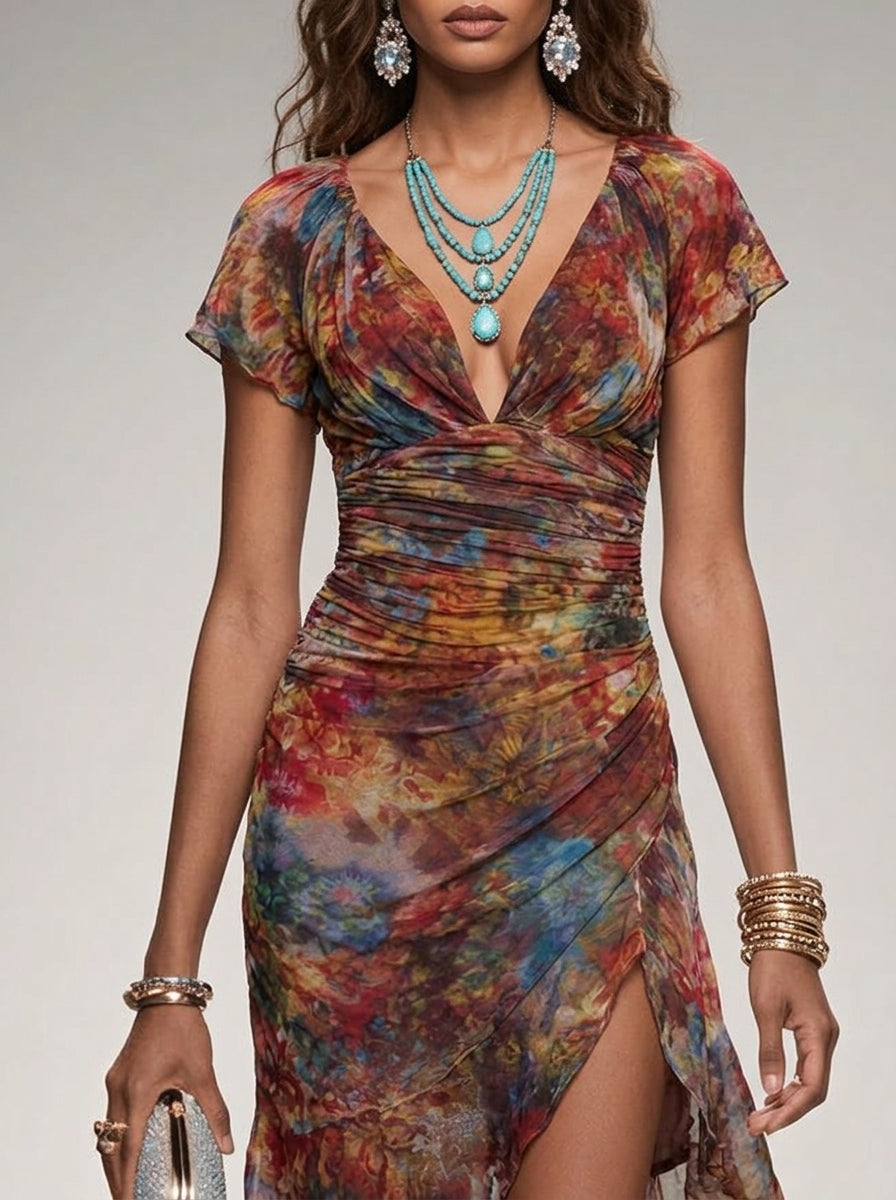 Sofía- Vestido estampado marrón