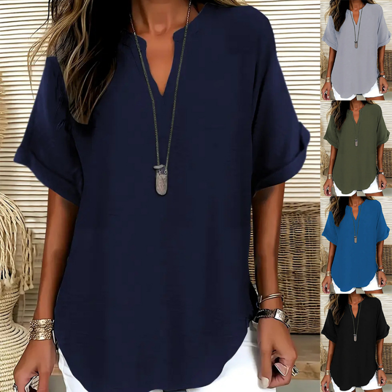 🌸 Rebajas de primavera – 50% de descuento 👕 Blusa moderna de manga corta con corte suelto y estilo elegante ✨